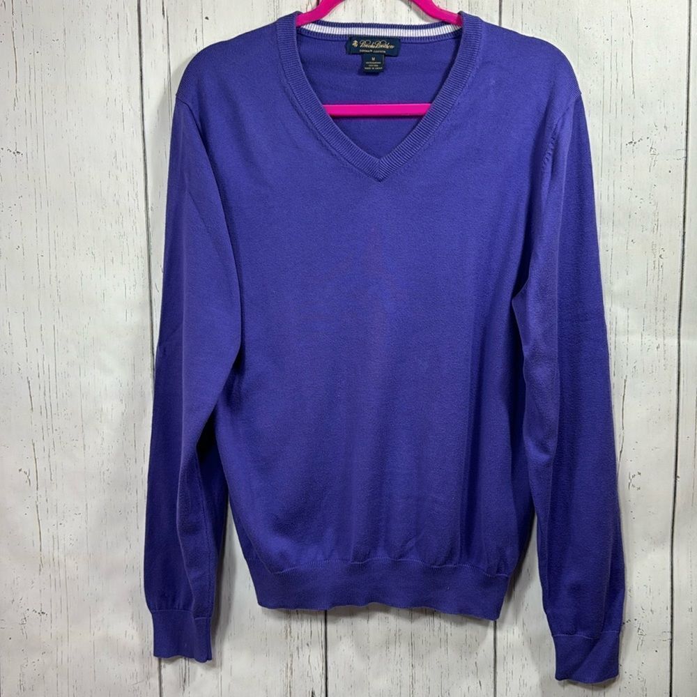Brooks Brothers Supima Cotton V Neck Sweater Purple Mens M Classic Preppy
